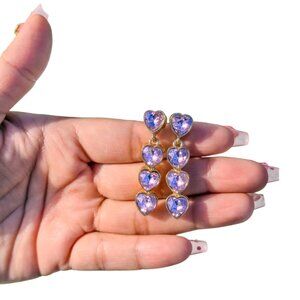 NEW Rhinestone Pink Heart Dangle Earrings Gold | Long Aesthetic Charm Earrings